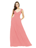 Watermelon A-Line Sweetheart V-Neck Sleeveless Long Bridesmaid Dress Gary