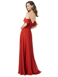 RightBrides Jamila Red A-Line Strapless Sweetheart Off the Shoulder Long Bridesmaid Dress