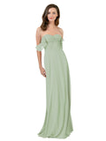 Smoke Green A-Line Strapless Sweetheart Off the Shoulder Long Bridesmaid Dress Jamila