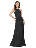 Black A-Line Halter Sleeveless Long Bridesmaid Dress Anum