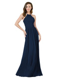 Dark Navy A-Line Halter Sleeveless Long Bridesmaid Dress Anum