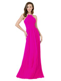 Fuchsia A-Line Halter Sleeveless Long Bridesmaid Dress Anum