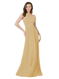 Gold A-Line Halter Sleeveless Long Bridesmaid Dress Anum