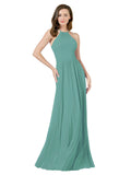 Icelandic Silver A-Line Halter Sleeveless Long Bridesmaid Dress Anum