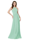 Mint Green A-Line Halter Sleeveless Long Bridesmaid Dress Anum