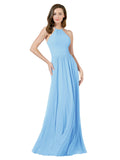 Periwinkle A-Line Halter Sleeveless Long Bridesmaid Dress Anum