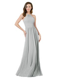 Silver A-Line Halter Sleeveless Long Bridesmaid Dress Anum