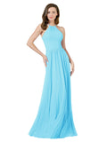 Sky Blue A-Line Halter Sleeveless Long Bridesmaid Dress Anum