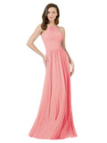 Watermelon A-Line Halter Sleeveless Long Bridesmaid Dress Anum