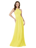 Yellow A-Line Halter Sleeveless Long Bridesmaid Dress Anum