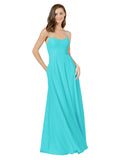 Aqua A-Line Spaghetti Straps Square Sleeveless Long Bridesmaid Dress Mota