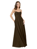 Chocolate A-Line Spaghetti Straps Square Sleeveless Long Bridesmaid Dress Mota