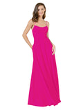 Fuchsia A-Line Spaghetti Straps Square Sleeveless Long Bridesmaid Dress Mota