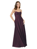 Grape A-Line Spaghetti Straps Square Sleeveless Long Bridesmaid Dress Mota