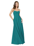 Hunter A-Line Spaghetti Straps Square Sleeveless Long Bridesmaid Dress Mota