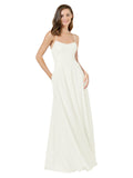 Ivory A-Line Spaghetti Straps Square Sleeveless Long Bridesmaid Dress Mota