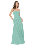 Jade A-Line Spaghetti Straps Square Sleeveless Long Bridesmaid Dress Mota