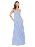 Lavender A-Line Spaghetti Straps Square Sleeveless Long Bridesmaid Dress Mota