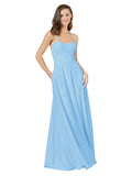 Periwinkle A-Line Spaghetti Straps Square Sleeveless Long Bridesmaid Dress Mota