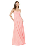 Salmon A-Line Spaghetti Straps Square Sleeveless Long Bridesmaid Dress Mota