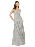 Silver A-Line Spaghetti Straps Square Sleeveless Long Bridesmaid Dress Mota