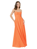 Tangerine Tango A-Line Spaghetti Straps Square Sleeveless Long Bridesmaid Dress Mota