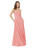 Watermelon A-Line Spaghetti Straps Square Sleeveless Long Bridesmaid Dress Mota