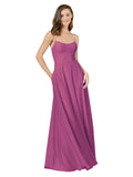 Wild Berry A-Line Spaghetti Straps Square Sleeveless Long Bridesmaid Dress Mota