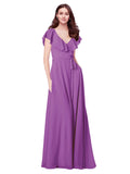 RightBrides Chante Dahlia A-Line V-Neck Cap Sleeves Long Bridesmaid Dress