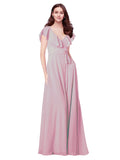 RightBrides Chante Primrose A-Line V-Neck Cap Sleeves Long Bridesmaid Dress