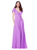 RightBrides Chante Violet A-Line V-Neck Cap Sleeves Long Bridesmaid Dress