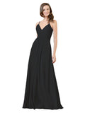 Black A-Line V-Neck Spaghetti Straps Sleeveless Long Bridesmaid Dress Kari