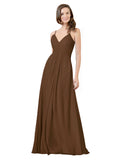 Brown A-Line V-Neck Spaghetti Straps Sleeveless Long Bridesmaid Dress Kari