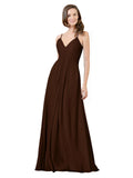 Chocolate A-Line V-Neck Spaghetti Straps Sleeveless Long Bridesmaid Dress Kari