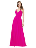 Fuchsia A-Line V-Neck Spaghetti Straps Sleeveless Long Bridesmaid Dress Kari