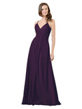 Grape A-Line V-Neck Spaghetti Straps Sleeveless Long Bridesmaid Dress Kari