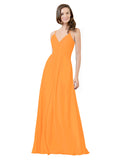 Orange A-Line V-Neck Spaghetti Straps Sleeveless Long Bridesmaid Dress Kari