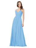 Periwinkle A-Line V-Neck Spaghetti Straps Sleeveless Long Bridesmaid Dress Kari