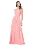 Salmon A-Line V-Neck Spaghetti Straps Sleeveless Long Bridesmaid Dress Kari