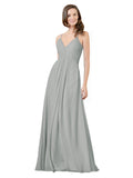 Silver A-Line V-Neck Spaghetti Straps Sleeveless Long Bridesmaid Dress Kari