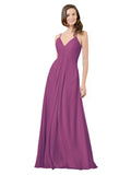 Wild Berry A-Line V-Neck Spaghetti Straps Sleeveless Long Bridesmaid Dress Kari