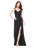 RightBrides Bradi Black A-Line Spaghetti Straps Sleeveless Long Bridesmaid Dress