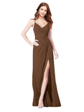 RightBrides Bradi Brown A-Line Spaghetti Straps Sleeveless Long Bridesmaid Dress