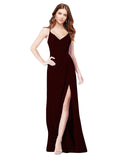 RightBrides Bradi Burgundy Gold A-Line Spaghetti Straps Sleeveless Long Bridesmaid Dress