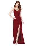 RightBrides Bradi Burgundy A-Line Spaghetti Straps Sleeveless Long Bridesmaid Dress