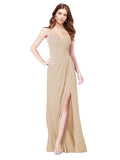 RightBrides Bradi Champagne A-Line Spaghetti Straps Sleeveless Long Bridesmaid Dress