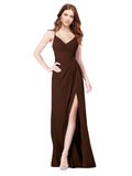 RightBrides Bradi Chocolate A-Line Spaghetti Straps Sleeveless Long Bridesmaid Dress