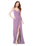 RightBrides Bradi Dark Lavender A-Line Spaghetti Straps Sleeveless Long Bridesmaid Dress