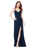 RightBrides Bradi Dark Navy A-Line Spaghetti Straps Sleeveless Long Bridesmaid Dress