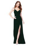 RightBrides Bradi Ever Green A-Line Spaghetti Straps Sleeveless Long Bridesmaid Dress